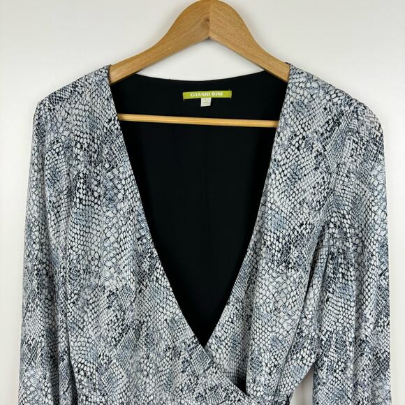Gianni Bini Womens Snake Print Laura Wrap Dress in Grey Sz L | Office Flowy - Picture 5 of 13